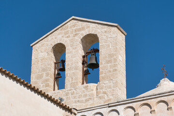 Detailed view of the bell tower of the ancient church of San Leonardo di Siponto