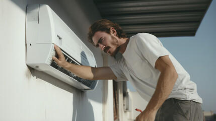 Air Comfort Wizard: Repairman at Work on HVAC System, Generative AI