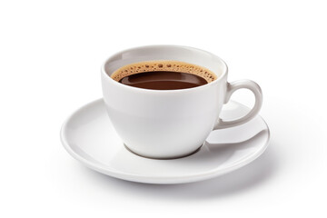 A steaming hot cup of black coffee, adorned with frothy bubbles and set on a brown breakfast table, offering a delicious and natural start to the day.