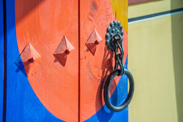 Close up details of a Korean traditional Taegeuk pattern main door