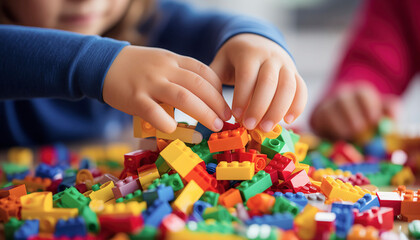 Naklejka premium child playing with blocks