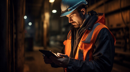 Factory Efficiency: Engineer Using Tablet in Production, Generative AI