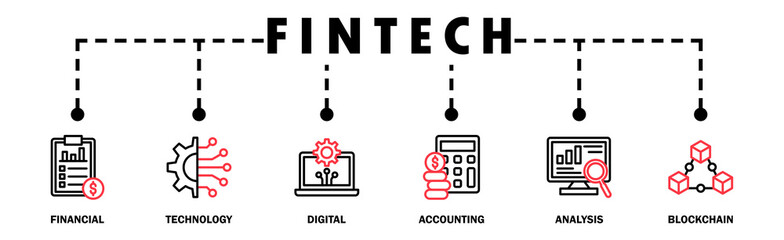 Fintech banner web icon vector illustration concept with icon of financial, technology, digital, accounting, analysis and blockchain