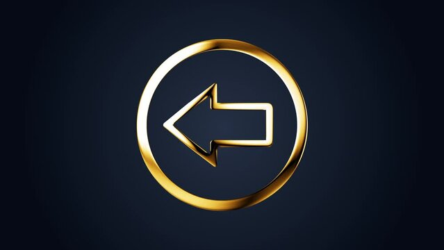 arrow left luxury golden icon animation. Motion text effect animation on black abstract background.