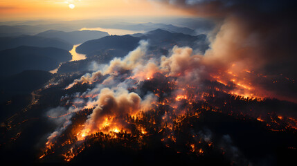 Intense Mountain Forest Wildfire: Dramatic Scenes of Nature's Fury, Environmental Crisis, and...