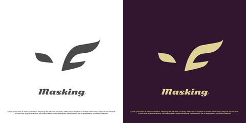 Theater mask logo design illustration. Silhouette head face eyes mask performing arts party circus opera drama fashion beauty carnival stage. Simple flat icon symbol subtle minimalist elegant luxury.