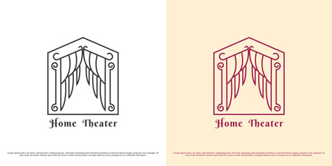 Theater curtain logo design illustration. Silhouette of stage  building architecture performing arts theater drama opera orchestra circus talent performance. Simple minimalist elegant luxury icon.