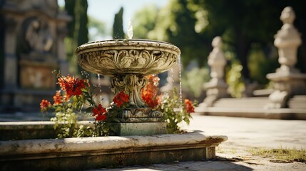 Tranquil Waters: Enchanting Garden Fountain AI Generative