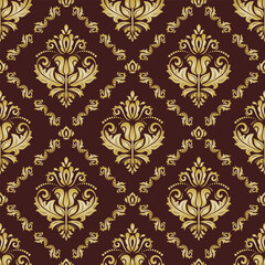 Classic seamless vector brown and golden pattern. Damask orient ornament. Classic vintage background. Orient pattern for fabric, wallpapers and packaging