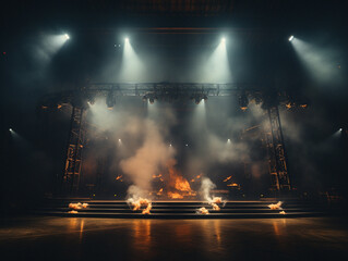 Illuminated Concert Stage with Spotlights and Smoke
