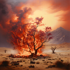 The burning bush Moses encountered in the book of Exodus. Generative ai. 