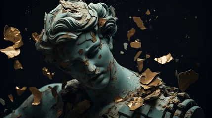 Foto op Plexiglas Emotional bronze statue with gold fragments. Generated AI © Leifur