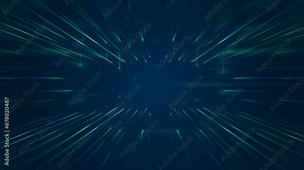 Poster radially moving luminous lines of internet technology spatial background