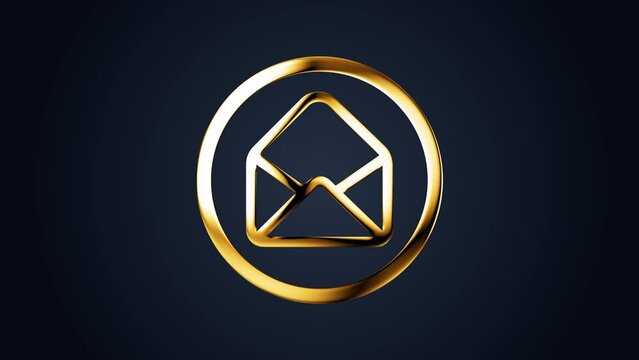 envelope luxury golden icon animation. Motion text effect animation on black abstract background.