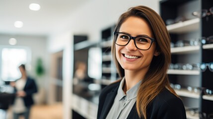 The best eyewear brands in the optometry business. Shot of a young woman buying a new pair of glasses at an optometrist store.