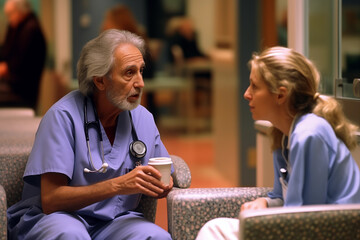 Enfermera hablando con un paciente en un hospital - obrazy, fototapety, plakaty