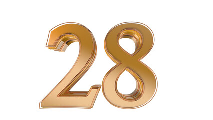 Gold glossy 3d number 28