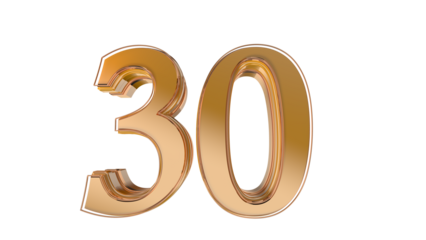 Gold glossy 3d number 30