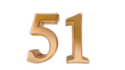Gold glossy 3d number 51