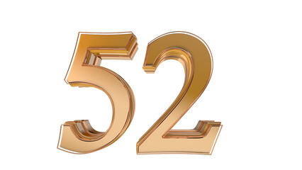Gold glossy 3d number 52