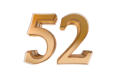 Gold glossy 3d number 52