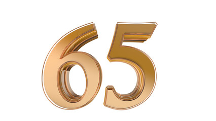 Gold glossy 3d number 65