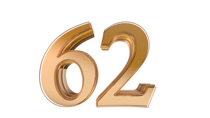 Gold glossy 3d number 62