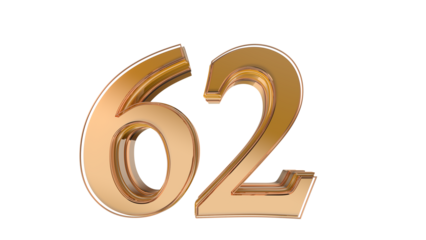 Gold glossy 3d number 62