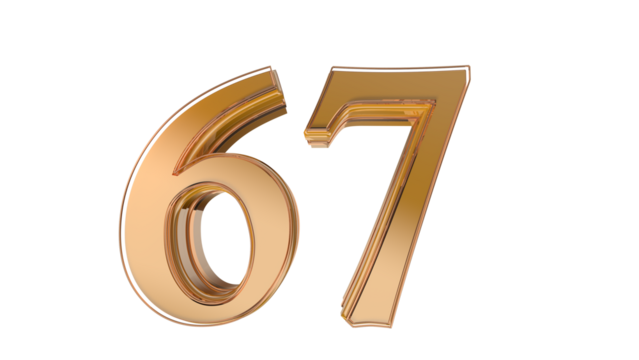 Gold glossy 3d number 67