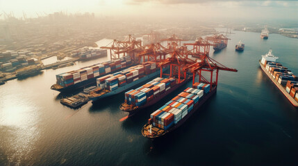Maritime Jigsaw: Aerial Mosaic of Docked Containers, Generative AI - obrazy, fototapety, plakaty