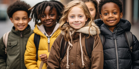 Fototapeta premium Group of Children Awaiting the Start of a Field Trip