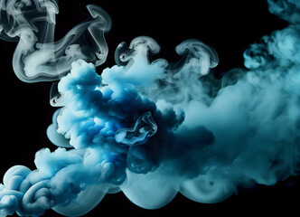 Blue smoke against a black background. Generative AI