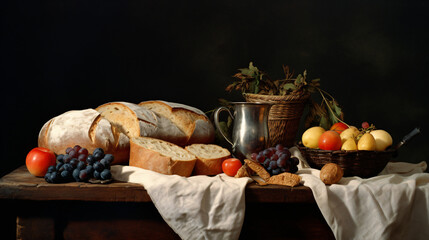 Obraz na płótnie Canvas A table topped with a bowl of fruit