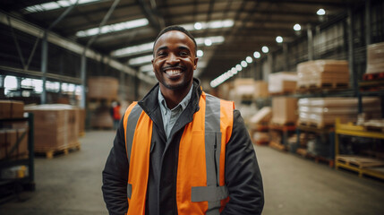 Fototapeta premium Warehouse Wardens: Men in Safety Gear Overseeing Operations , Generative AI