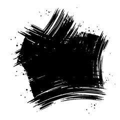 Ink brushstroke and paintbrush brush stroke template with splashes grunge. Vector black brush stroke or transparent png.