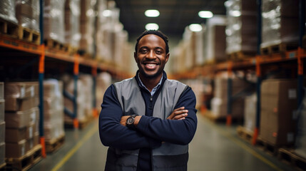 Obraz premium Safety Sentinels: Men's Protective Presence in the Warehouse , Generative AI