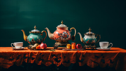 Fototapeta na wymiar A table with two teapots
