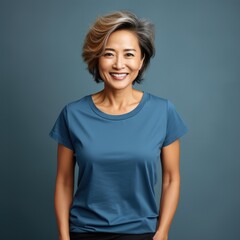 Obraz premium A beautiful Asian woman wearing blank tshirt for mockup