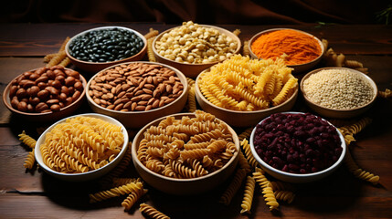 A variety of fusilli pasta from different types