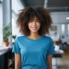 Black woman wearing blank empty t-shirt for mockup