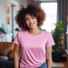 Fototapeta premium Black woman wearing blank empty t-shirt for mockup