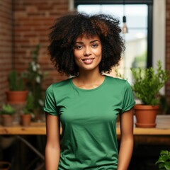 Black woman wearing blank empty t-shirt for mockup