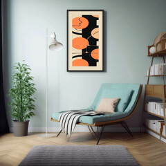 Retro-modern lounge with a mid-century graphic 
