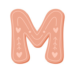 Letter M Alphabet ginger bread cookie pink christmas vintage retro groovy doodle font