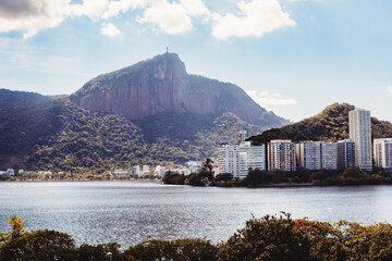 view of the Christ the Redeemer in Rio De Janiero from the lagoon