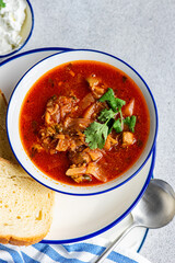 Traditional Ukrainian beetroot borscht soup