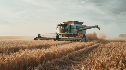 Fototapeta premium Rural Opulence: Wheat Thresher's Bounty, Generative AI