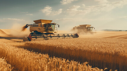 Fototapeta premium Harvest Euphony: Wheat Thresher's Song, Generative AI