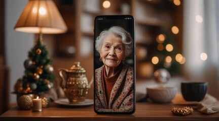 Obraz na płótnie Canvas New Year's call to grandma. .AI