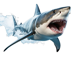 Furious Shark with Wide Open Mouth and Bared Teeth Isolated on Transparent or White Background, PNG